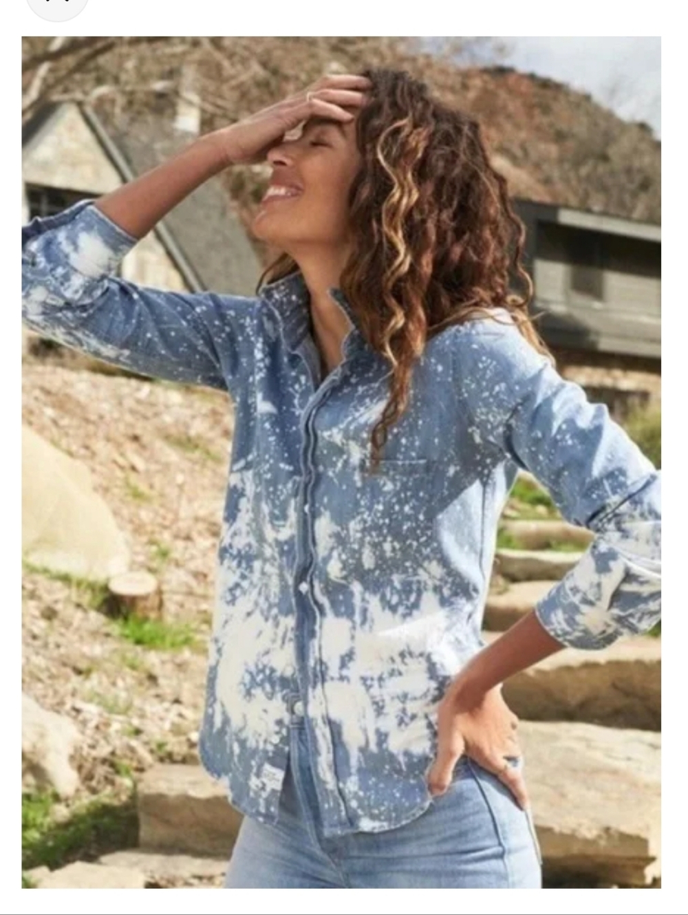 Frabk & EILEEN Splatter Blue and White Button-Up Shirt Size Small